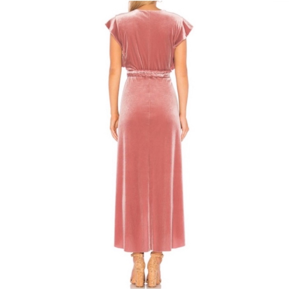 MISA Los Angeles size Medium Carolina Dress in Rose Pink Velvet Midi Wrap Dress - Picture 2 of 15